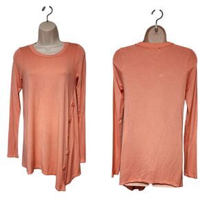 Reborn J Pink Long Sleeve Asymmetric Hem Tunic Blouse Size Small